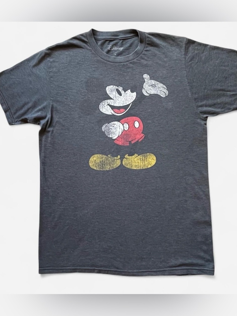 Disney Mickey Mouse Graphic T-Shirt Charcoal Gray Medium Distressed Unisex